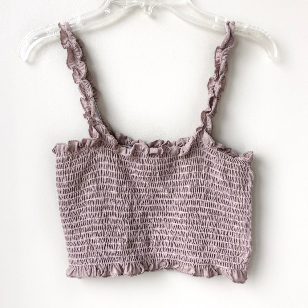 UO American Threads Smocked Ruffle Tank Crop Top